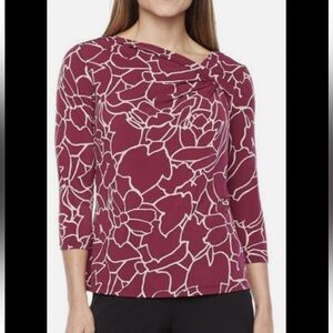 Liz Claiborne Burgundy and White Graphic Blouse